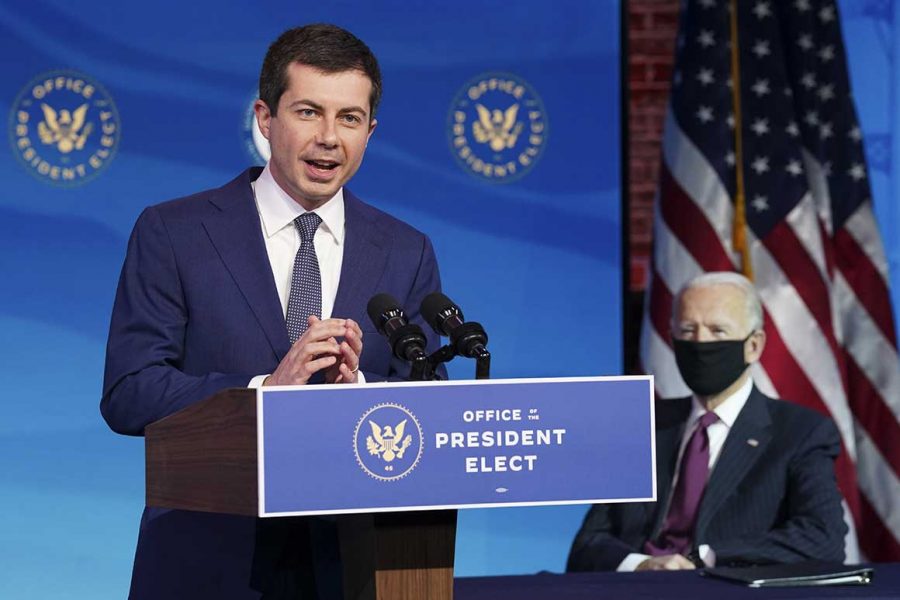 Former South Bend, Indiana Mayor Pete Buttigieg speaks in Wilmington, Delaware on December 16th after being nominated to serve as Transportation Secretary. Photo: Kevin Lamarque/AP