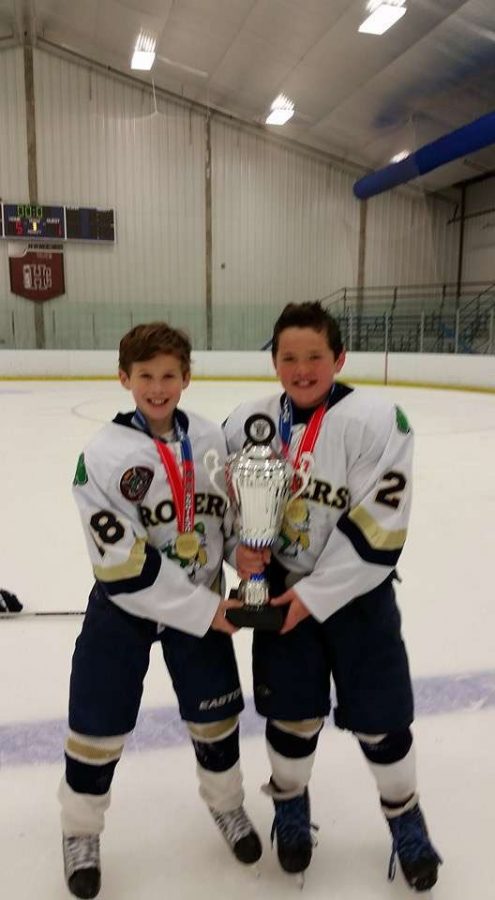 Stephen (on left) and his cousin Charlie in youth hockey