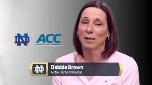 Notre Dame volleyball head coach Debbie Brown reacts to Notre Dames acceptance of an invitation to join the Atlantic Coast Conference.

