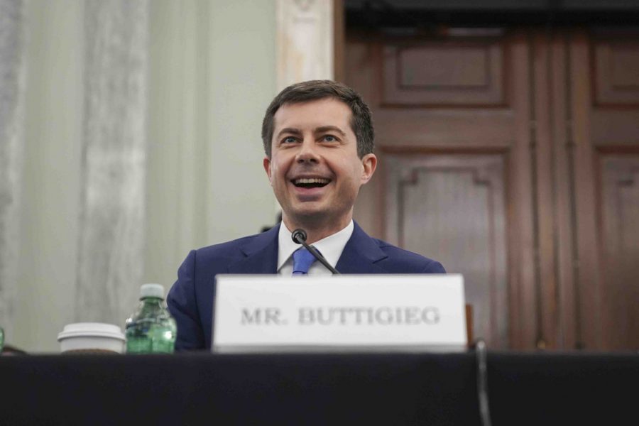 Pete Buttigieg answers questions at his confirmation hearing on January 21, 2021.