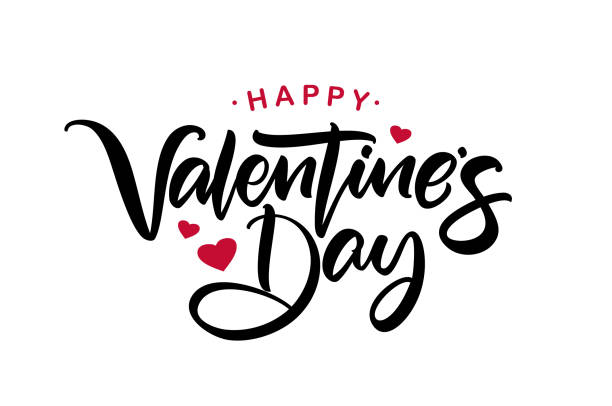 Vector+illustration%3A+Happy+Valentines+Day.+Handwritten+calligraphic+lettering+with+red+hearts.
