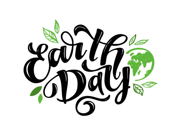 Hand sketched text 'Happy Earth Day'. Vector lettering for postcard banner template. typography for eco friendly ecology concept. World environment background